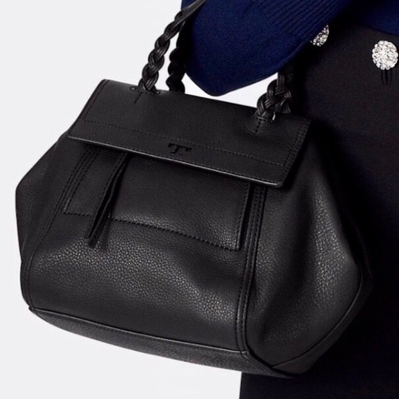 Tory Burch Handbags - Tory Burch Black Pebbled Leather Half Moon Satchel